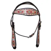 31BH Hilason Western Horse Headstall Bridle American Leather Black Aztec