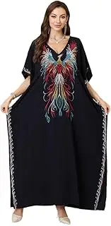 [RanRui] Women's Embroidered Kaftan Dresses Beach Blouse Man Cotton Embroidered Holiday Dress Robe 4117