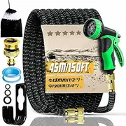 Garden Hose 150 ft 45 m, Durable 3-Layer Latex Water Hose with 3/4 Inch and 1/2 Inch Connection, Kink-Free and Leak-Proof, 10-Function Spray Nozzle for Garden Watering, Car Wash