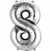 Metallic Silver #8 mylar balloon, 14" balloon birthday decor