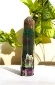Beautiful 100MM Rainbow Green Fluorite Stone Minerals Healing Metaphysical Tower