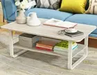 Elegance Wood & Steel Coffee Table with Shelf (White and Natural)