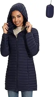 [ZMC] Women Lightweight Puffer Coat, Water-Resistant Hooded Puffer Jacket Mid-Length Slim Fit Packable Women Winter Coat