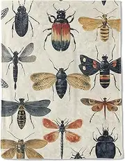 ainori Insects and Bugs Flannel Blanket - Lightweight Soft Cozy Unique Gifts Blankets for Kids,Adult,Women,Vintage Entomology Beetle Dragonfly Moth Throw,Home Room Modern Retro Decor 50x60in