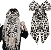 Cheetah Leopard Print Hair Bow Clips Barrettes Ponytail Holders Big Animal Pattern Bow Hair Clips Hair Pins Satin Bows for Hair with Long Ribbon Decorative Leopard Cheetah Costume Accessories