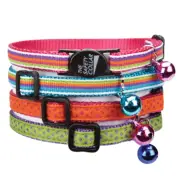 Cat Collars Bright Color Nylon Ribbon Jingle Bell Fashionable Patterns 8" to 12"