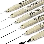 Micro Fineliner Drawing Art Pens: 6 Black Fine Line Waterproof Ink Set Artist Supplies Archival Inking Markers Pigment Liner Journaling Sketch Outline Manga Anime Sketching Watercolor Painting (6)