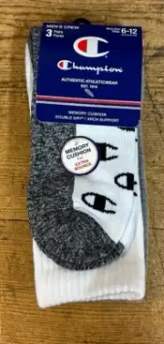 Champion Crew Sox 3 Pack CH2231 Men's Double Dry "C" logos shoe size 6-12