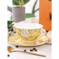 在飛比找ETMall東森購物網優惠-愛莉卡貝葉 檸檬樹英式骨瓷咖啡杯碟套裝下午茶花茶杯配勺禮盒裝