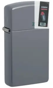 Zippo 49527ZL Slim Flat Grey Zippo Logo Windproof Lighter + FLINT PACK