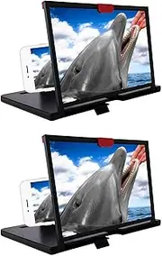 12" Magnifier for Cell Phone Magnifing Projector Screen Enlarger Smartphone Desktop Bracket Universal Cellphone Screen Magnifier Holder (2 Black)