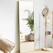 Sweetcrispy 59"x16" Full Length Mirror Full Body Floor Mirror Standing Hanging or Leaning Wall, Wall Mirror with Stand Aluminum Alloy Thin Frame for Bedroom Cloakroom,Gold
