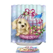 Animal Dogs Art Cute Dachshund in Bird Cage Shower Curtain