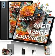 Android 14 10" Tablet with 20GB RAM, 128GB ROM, WiFi 6, 5G + 2.4G WiFi, Octa-Core, Widevine L1, GMS Bluetooth 5.0 Certified, Touchpad with Keyboard, Mouse and Cover