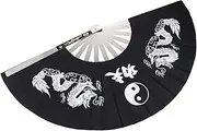 HOLIDYOYO Chinese Handheld Folding Fan Stainless Steel Frame Delicate Polyester for Tai Chi Martial Arts Kung Fu Performance Elegant Black Design Compact Portable for Summer Use