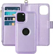 [Kitzomi] iPhone 12/12 Pro Wallet Case with Detachable Magnetic Flip Cover and RFID Blocking Credit Card Slots,Premium PU Leather Protective and Zipper Pocket for iPhone 12/12Pro Case (6.1")，Taro Purple