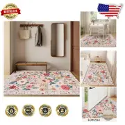 3x5 Indoor Area Rug - Low Pile Floral Design, Stain Resistant & Lightweight