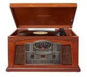 Crosley CR42D PA Lancaster 3 Speed Turntable with Radio CD Cassette Player Aux i
