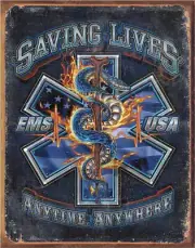 EMS USA Saving Lives Anytime Anywhere Metal Tin Sign 12 x 16 inches
