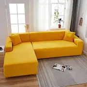 Wtempo Waterproof Elastic Corner Sofa Covers 1/2/3/4 Seats Solid Couch Cover L Shaped Sofa Slip Cover Protector Bench Covers yellow 2 seat 145-185cm