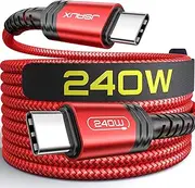 JSAUX 240W USB C to USB C Cable 3M, Type C to Type C Charger USB-C Fast Charging Cord Compatible with MacBook Pro/Air, iPad Pro, iPad Air 5/4, iPhone 16/15, Dell XPS, Samsung S23/S22/S21,Pixel - Red