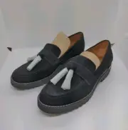 New Franco Sarto Carolynn Chunky Platform Tassel Loafers Black Suede Size 8