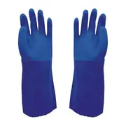 Safetyware Protecto VDR35 Double Coated PVC Gauntlet Chemical Long Work Gloves Blue for Kitchen Cleaning Oil Dishwashing Mechanic General Purpose
