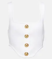 [Balmain] Balmain Buttoned ribbed-knit corset top UK 14 white