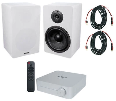 2) Rockville RockShelf 68W 360w 6.5" White Bookshelf Speakers+Bluetooth/Wifi Amp