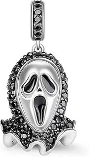 [Mon & Sons] Scream Horror Mask Halloween Ghost Face Charm Bead Pendant 925 Sterling Silver Dangle Compatible With Pandora Charm Bracelet, Metal