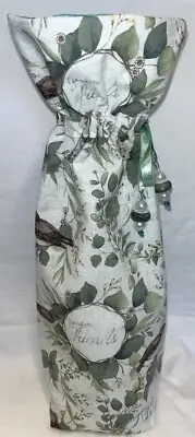 Wine Bag Gift Party Decor Bird Green White Polka Dot Ribbon Bead Fabric Fun