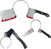 BESTonZON Halloween Horror Headbands, 3 Pieces Zombie Cleaver Axe Scissor Hammer Pattern Head Scary Costume Accessories, Bloody Hammer Through Head Decorations for Halloween Party Cosplay