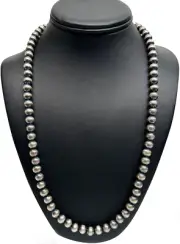 Native American 8mm Sterling Silver Navajo Pearls 25" Hook & Eye Cone Necklace