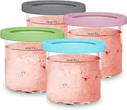 For Ninja Creami NC299AMZ & NC300s Series Ice Cream Makers, Dishwasher Safe, 16 oz Pints with Lid, 4 Pack, Yellow/Pink/Green/Blue (Assorted Color)