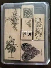 Stampin Up! “Gentler Times" Hearts and Flowers 7 Rubber Stamps (2003) Retired