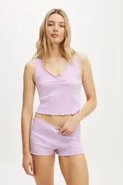 [Body] Body - Waffle Pointelle Ruched Cami - Orchid touch L ORCHID TOUCH