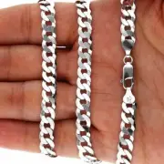 Solid 925 Sterling Silver 7mm Cuban Chain Necklace 20"-30"