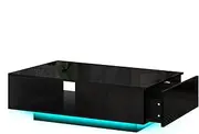 ALFORDSON LED Coffee Table with Sliding Drawer, Spacious Dining Surface for Living Room, Office, Reception, Center Table Featuring RGB Light, Black