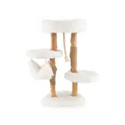 Costway 87cm Wood Cat Tree Scratching Post Kitty Condo House Furniture w/Hammock White