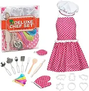 Kids Cooking and Baking Set 18 PCS with Chef Hat Apron Oven Mitt Cake Making Kitchen Utensils Children Chef Role Playset Educational Girls (Pink)