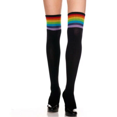 Women's Rainbow Colors Thigh High Long Socks Sheer Over The Knee Stockings