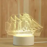 White Base Creative 3D Tricolor LED Decorative Night Light, Shape:Sailboat(White-Warm-Warm White)