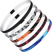 [Blooms] Unisex Sports Headbands, 5 Pieces, Hair Band, Thin Hair Band, Boys, Children, Elastic Headband, Men's Sports Non-Slip Headbands, Thin Hair Band for Football, Yoga, Running