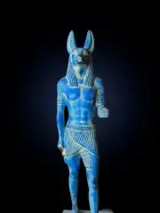 God Anubis Statue Standing with stick to protect the dead from Egyptian Stone