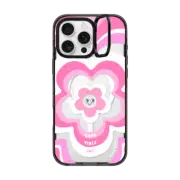 iPhone 16 Pro Max Impact Ring Stand Case MagSafe Compatible Pink Y2K Flower Pattern