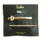 D Tasha Womens 2 Pack Initial Crystal Salon Length Clips Gold Tone Plate Glass