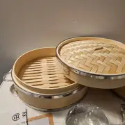 NEW - Three Way Cut, Bamboo Steel Set Dumpling Bamboo Steamer Kit