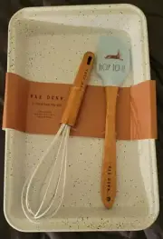 Rae Dunn 3 Piece Baking Set HOP TO IT. Includes baking pan, whisk, and spatula.