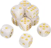 uxcell 10Pcs 6 Sided Colored Standard Dice, Acrylic D6 Mini Polyhedral Pearl Pattern Game Dice Set for Table Games or Math Learning, White/Gold Point