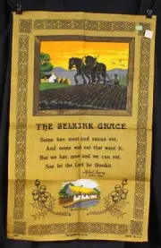 Vtg Linanne Tea Towel Linen Selkirk Grace Robert Burns Cottage Pristine Irish